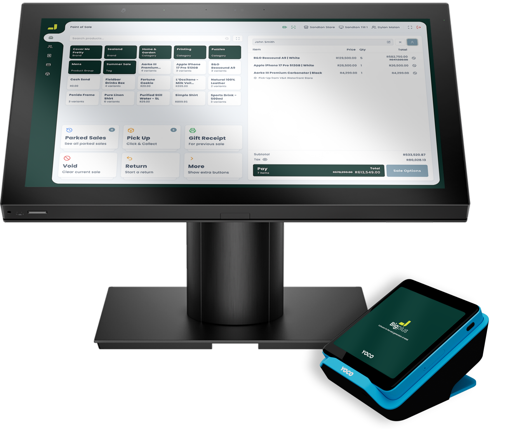 BigPlus running on a Yoco card machine