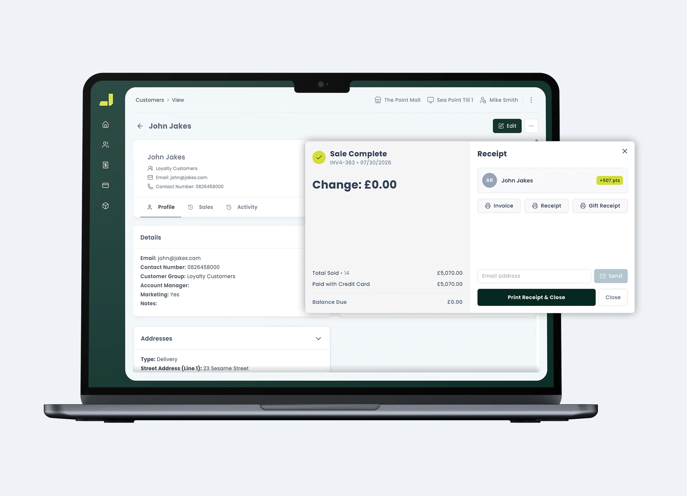 Customer view page with sales history in Bigplus