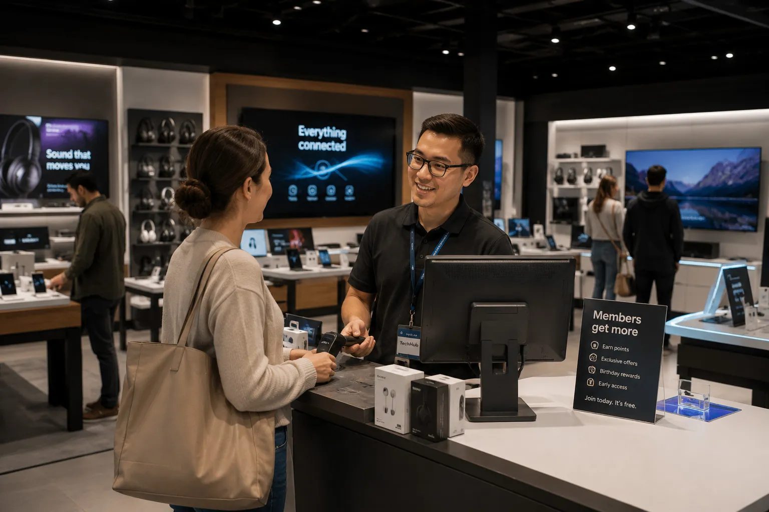 Customer redeeming loyalty points at a retail till