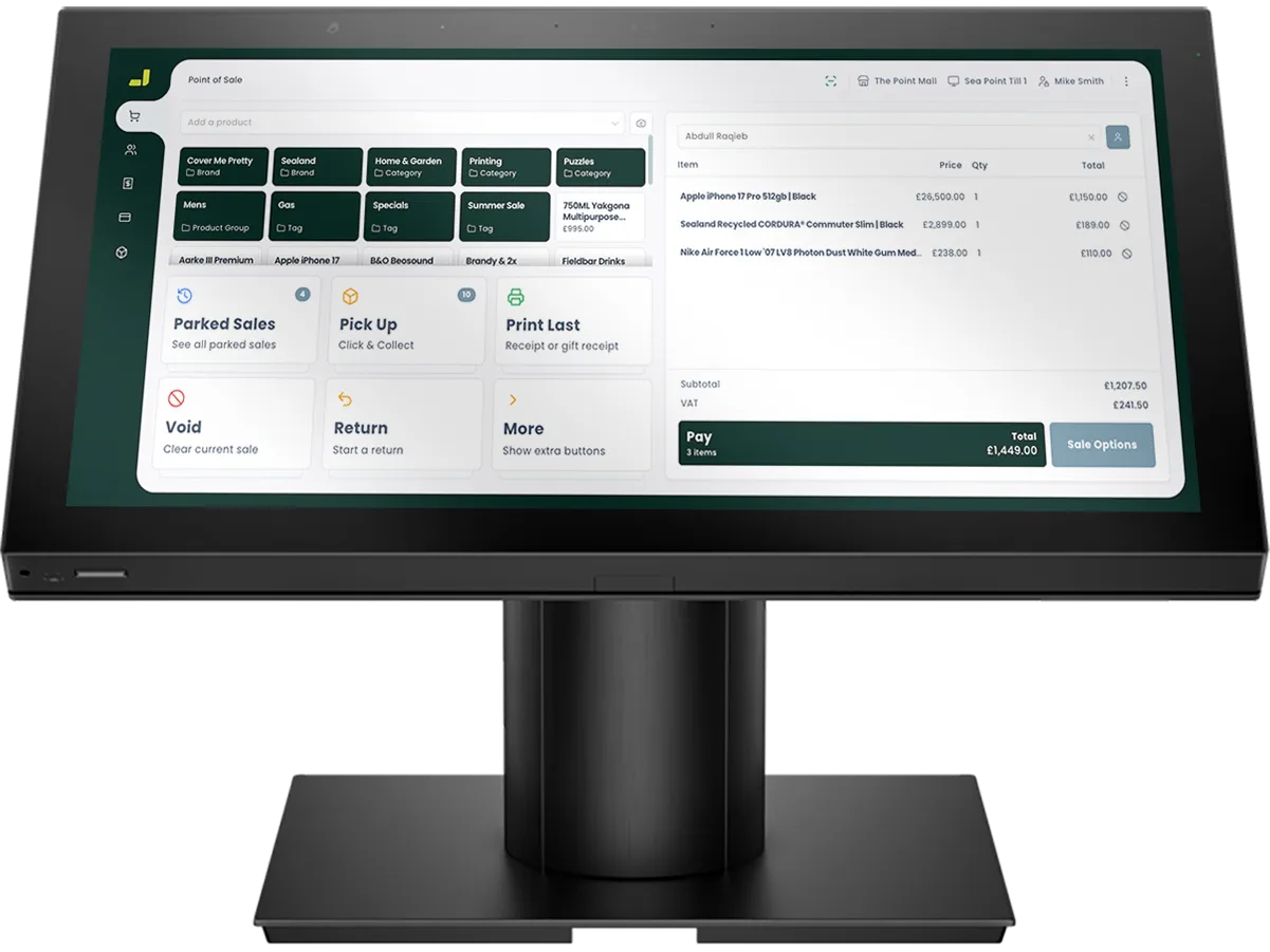 Bigplus till showing the cashier facing screen